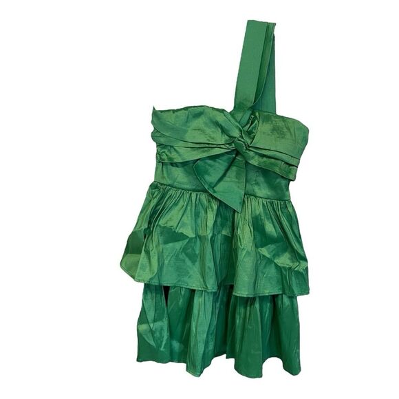 NWT City Studio | Juniors Green Taffeta One Shoulder Fit & Flare Mini Dress 7/8 - Picture 2 of 9